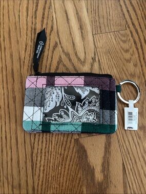 Vera Bradley Plaid ID Card Holder with Key Ring - Pink, Green, Black